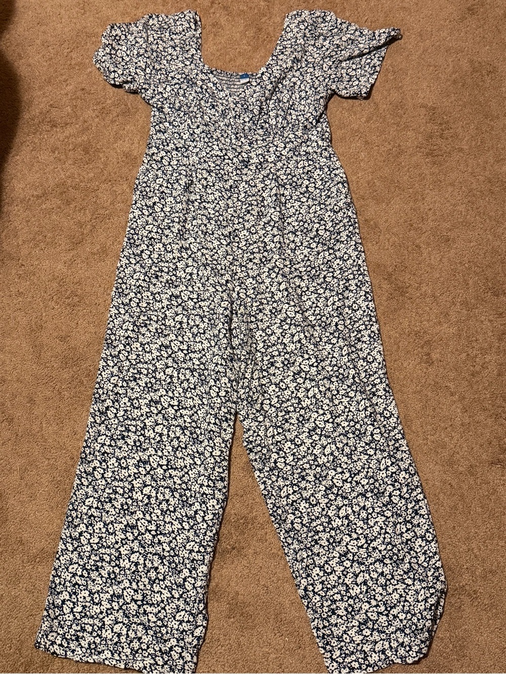 Old Navy Navy Blue Floral Short-Sleeve Wide-Leg Jumpsuit